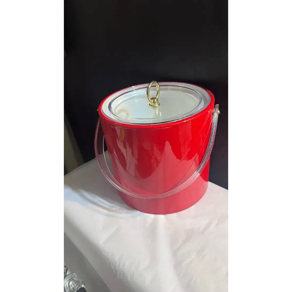 Georges Briard Red Ice Bucket Acrylic Barware Mid Century Vintage
